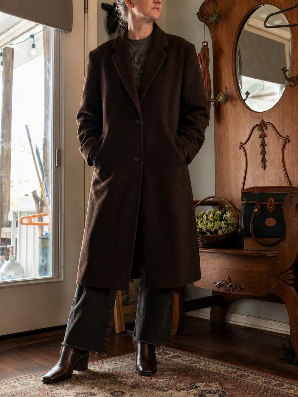 di Spiter Wool Cashmere Long Overcoat | Chocolate Brown | Made in Bulgaria | 44